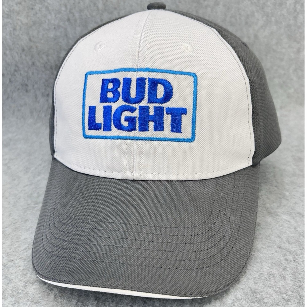 Bud Light Logo Mens White Gray Bud Light Snapback Hat Mesh Back OSFM